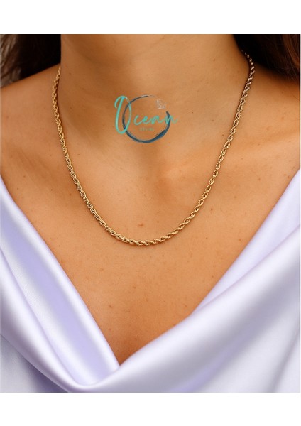 Çelik Gold Renk Burgu Model 45 cm Kadın Kolye modelleri