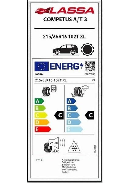 215/65 R 16 102T Xl Competus At3 Lassa fiyatları