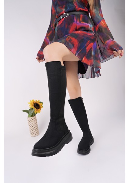 Diasa Süet Kalın Taban Streç Detaylı Fermuarlı Kadın Çizme fiyatları