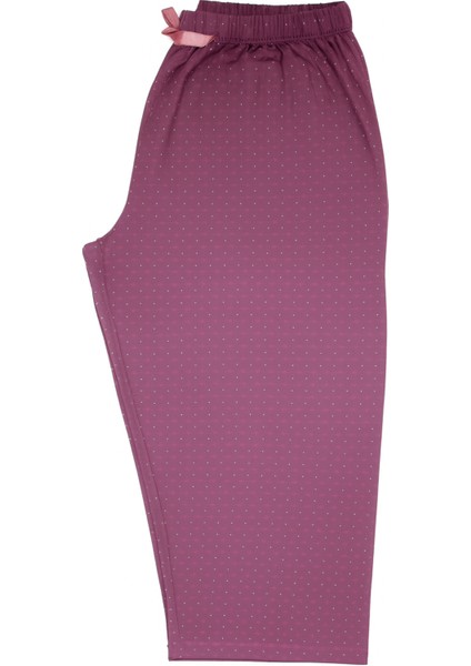 Mor Puantiyeli Desenli Kaliteli Büyük Beden Kadın Yüksek Bel Yazlık Pijama Altı Kapri Bermuda fiyatları