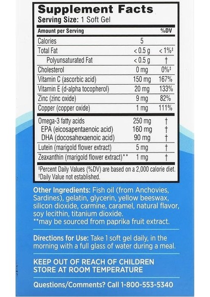 Eye Vitamin & Mineral Supplement, Contains Zinc, Vitamins C, E, Omega 3, Lutein, & Zeaxanthin, 90 Softgels (Packaging May Vary) fiyatları
