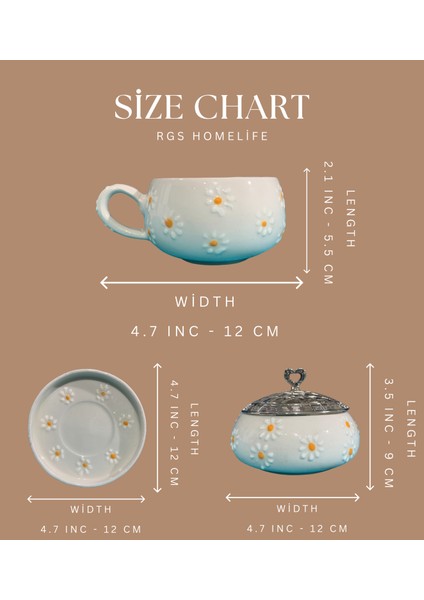 El Yapımı Papatya Desenli Seramik Çay & Kahve Seti – 2 Fincan, 2 Tabak ve Kapaklı Şekerlik – Cottagecore Tarzı El Boyaması Hediyelik Mutfak Seti - Sunum Seti - Keyif Seti - Doğum Günü Hediyesi