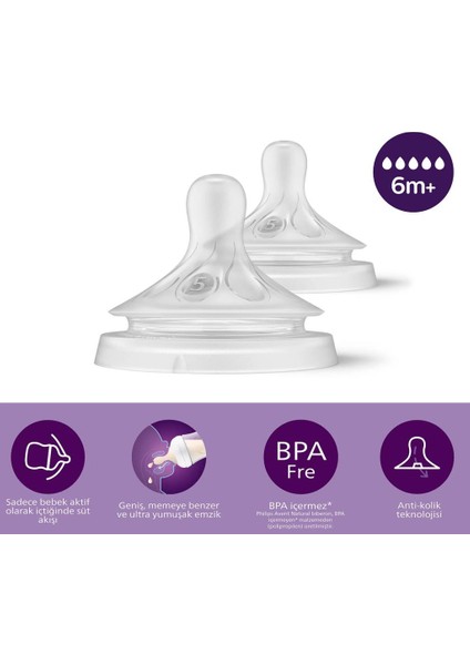 Nessiworld Avent Doğal Tepkili Natural Response 2'li Biberon Emziği No:5 6+ Ay