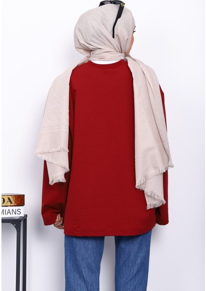 Bordo Bisiklet Yaka Iki Iplik Oversize Sweatshirt fırsatları