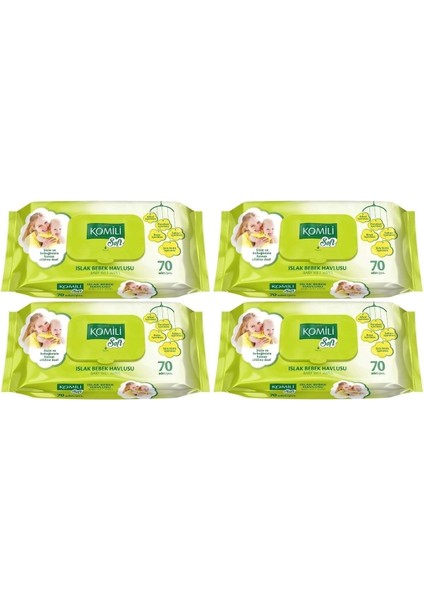 Soft Islak Havlu Mendil 70 Yaprak (4 Lü Set) 280 Yaprak Plastik Kapaklı
