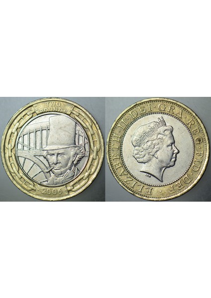 Birleşik Krallık 2 Pound 2006 Sirkülasyon Hatıra Km 1060. Isambard K. Brunel. Ingiltere