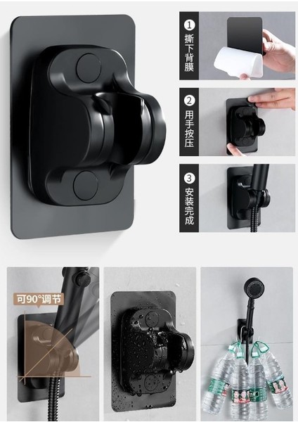 Nessiworld Yapışkanlı Duş Başlığı Tutucu Ayarlı Siyah