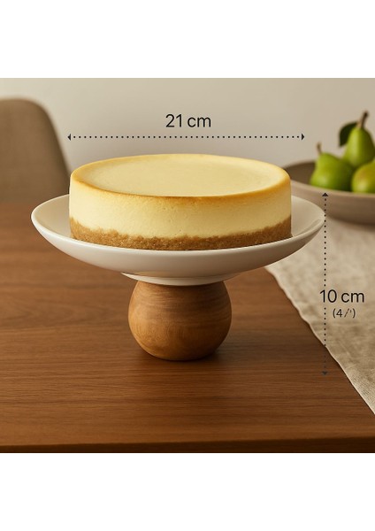 Ahşap Tabanlı Seramik Servis Standı | Meyve, Pasta, Kurabiye Sunum Tabağı (21X10 Cm) fiyatları