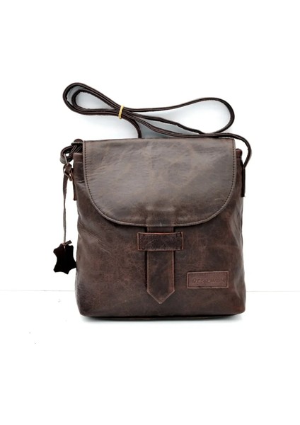 Antik Kahve Brit Hakiki Deri Askılı Omuz Çantası