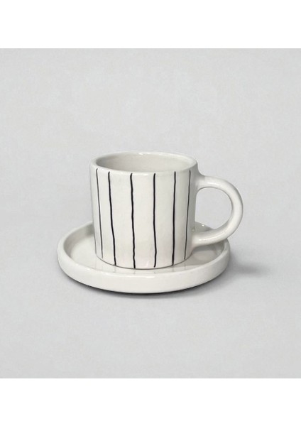 Çizgili El Yapımı Seramik Modern Türk Kahvesi Takımı - Espresso Takımı
