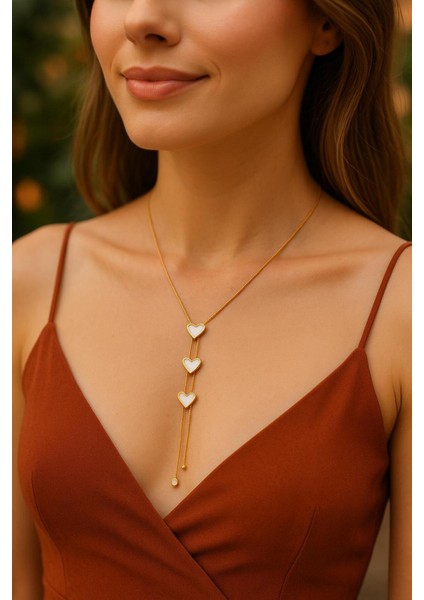 Y Kolye Çok Zarif Çelik Kalpli Y Kolye Kararma Solma Yapmaz