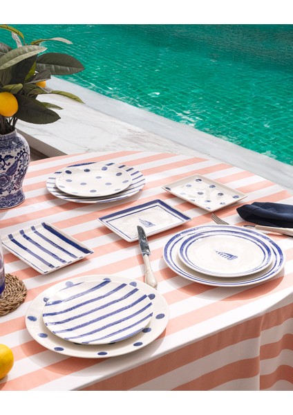 Marine 6 Kişilik 15 Parça Sunum Yemek Takımı - Mavi/beyaz