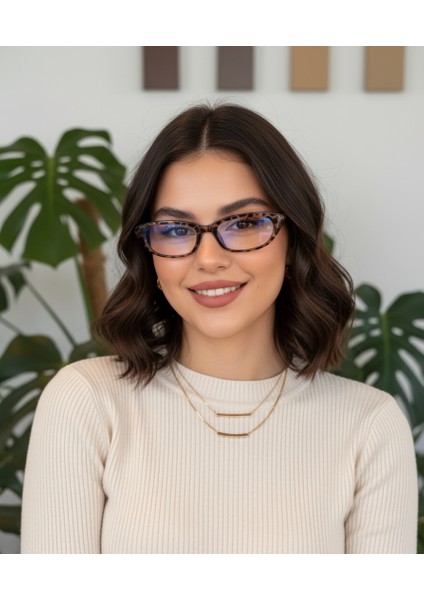 Aventino Leopar Cat Eye Küçük Çekik Minik Retro Mavi Işık Korumalı Gözlük Ekran Gözlük