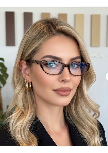 Aventino Leopar Cat Eye Küçük Çekik Minik Retro Mavi Işık Korumalı Gözlük Ekran Gözlük