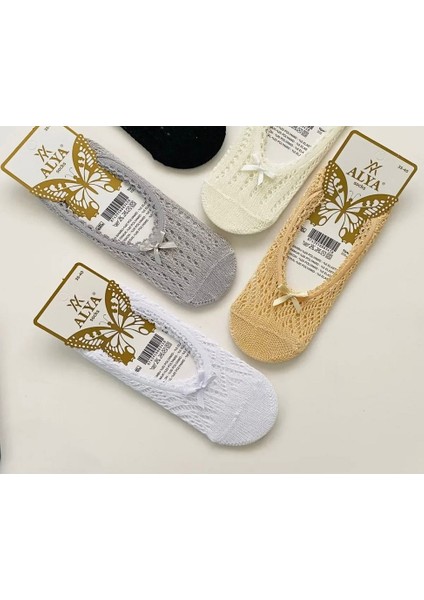 Kadın Beyaz-Ten Rengi 2'li Dantelli File Pamuklu Babet Çorap