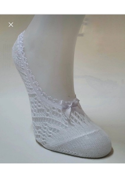 Kadın Beyaz-Ten Rengi 2'li Dantelli File Pamuklu Babet Çorap modelleri