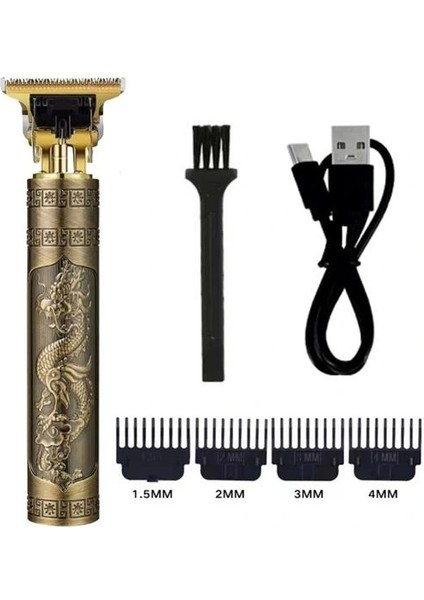 Vintage Görünümlü Güçlü 4 Farklı Başlıklı USB Şarjlı Manuel Tıraş Makinası