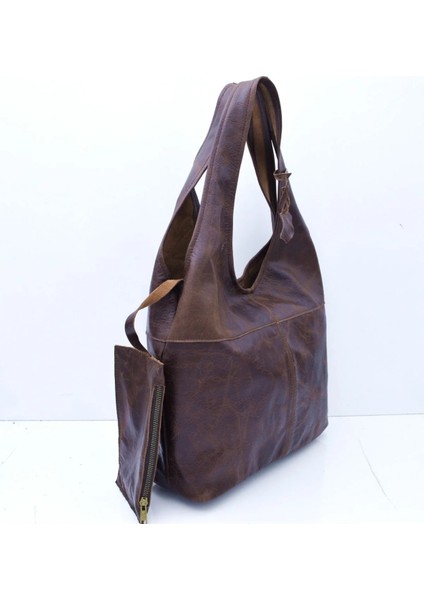 Randy Antik Kahve Hakiki Deri Omuz Çantası