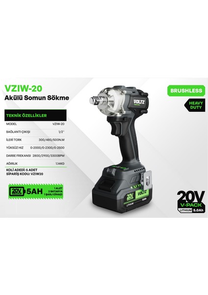 Voltz - 500 Nm - 1/2 - 20 Volt 5 Amper Akülü Somun Sökme Sıkma Makine Seti (Vzıw-20) fiyatları