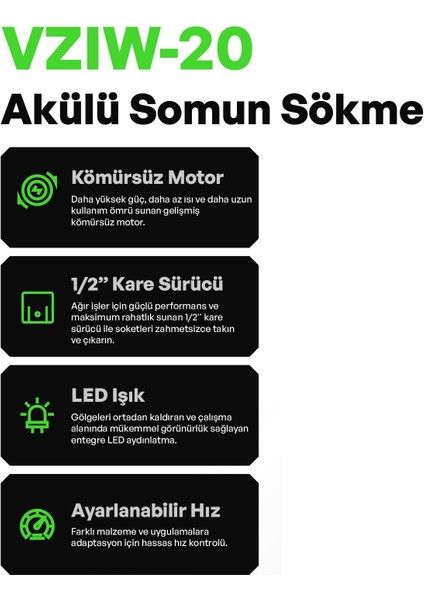 Voltz - 500 Nm - 1/2 - 20 Volt 5 Amper Akülü Somun Sökme Sıkma Makine Seti (Vzıw-20) modelleri
