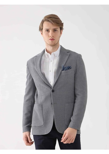 Gri Erkek Slim Fit Desenli Mono Yaka Ceket