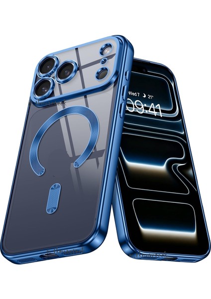 Iphone 17 Pro Max Kılıf Tam Kamera Korumalı Magsafe Şarj Destekli Renkli Kenarlı Arkası Şeffaf Kapak