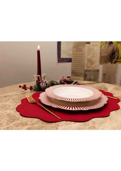 Nakış Detaylı Kırmızı Deri Amerikan Servis/ Supla/ Placemats modelleri