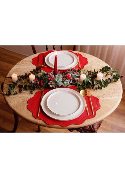 Nakış Detaylı Kırmızı Deri Amerikan Servis/ Supla/ Placemats indirimleri