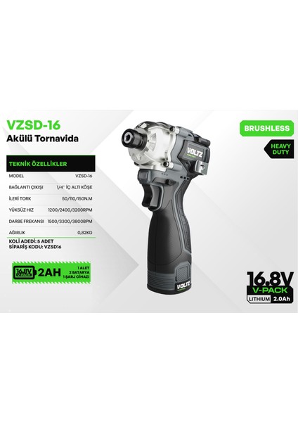 Voltz - 1/4 - 16.8 Volt 2 Amper Akülü Tornavida Seti 820 Gram (Vzsd-16) fiyatları