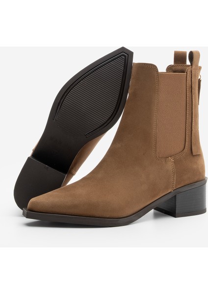 Kadın Sivri Burun Arkadan Fermuarlı Kovboy Çift Lastikli Western Bot Mirona Taba Süet fırsatları