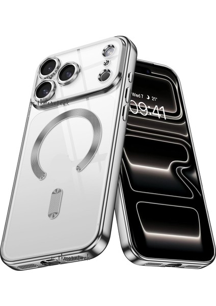 Iphone 17 Pro Max Kılıf Tam Kamera Korumalı Magsafe Şarj Destekli Renkli Kenarlı Arkası Şeffaf Kapak