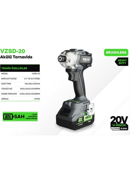 Voltz - 1/4 - 20 Volt 5 Amper Akülü Tornavida Seti (Vzsd-20) fiyatları