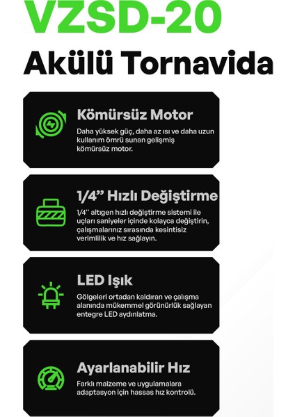 Voltz - 1/4 - 20 Volt 5 Amper Akülü Tornavida Seti (Vzsd-20) modelleri