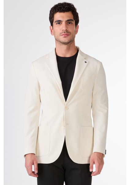 Bej Erkek Slim Fit Düz Mono Yaka Casual Ceket