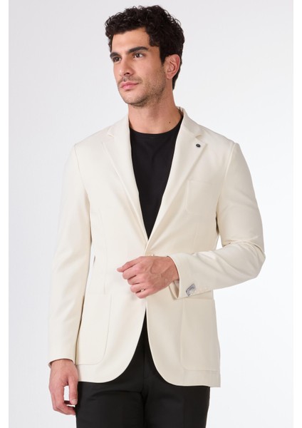 Bej Erkek Slim Fit Düz Mono Yaka Casual Ceket