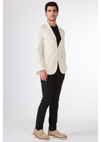 Bej Erkek Slim Fit Düz Mono Yaka Casual Ceket
