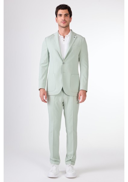Yeşil Erkek Slim Fit Düz Mono Yaka Casual Ceket