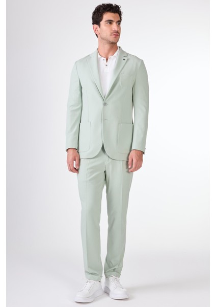 Yeşil Erkek Slim Fit Düz Mono Yaka Casual Ceket