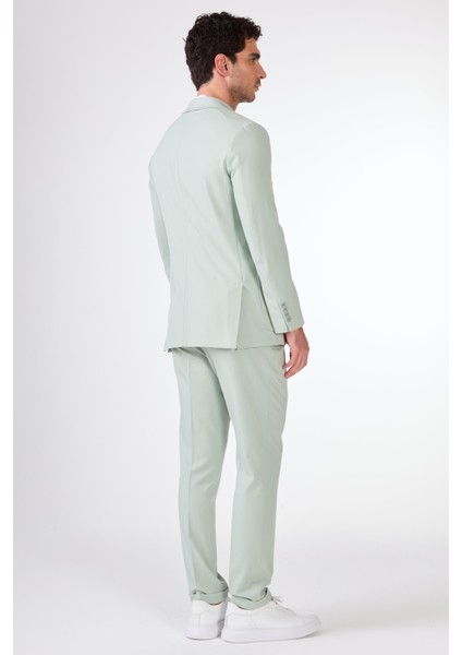 Yeşil Erkek Slim Fit Düz Mono Yaka Casual Ceket