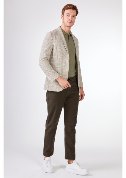 Yeşil Erkek Slim Fit Pitikare Desenli Sivri Yaka Casual Ceket