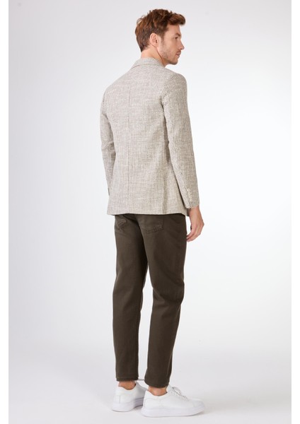 Yeşil Erkek Slim Fit Pitikare Desenli Sivri Yaka Casual Ceket