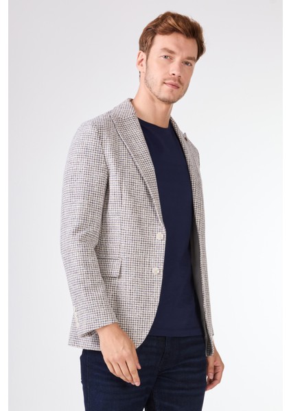 Saks Erkek Slim Fit Pitikare Desenli Sivri Yaka Casual Ceket