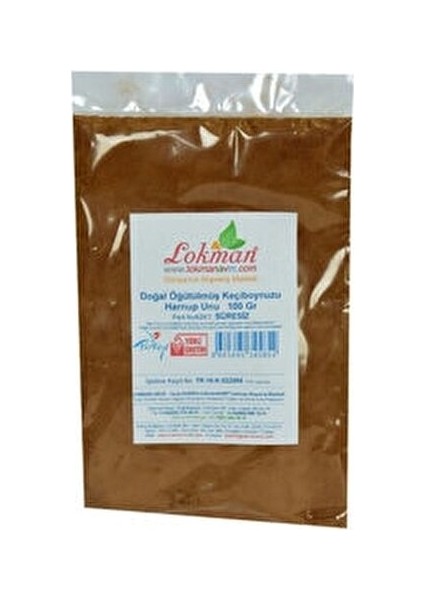 Doğal Keçiboynuzu Unu 100 gr Öğütülmüş Keçiboynuzu İçeren Paket