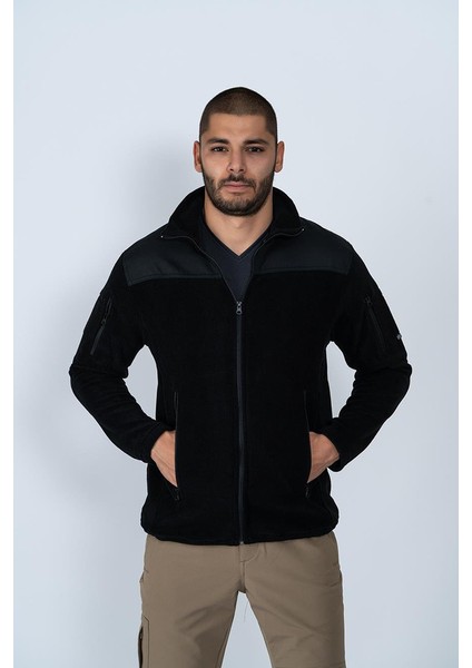 Bikatex Taktik Dik Yaka Erkek Siyah Polar Mont - 321