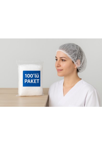 Tek Kullanımlık Saç Bone, 100’LÜ Paket – Lastikli, Hijyenik, Nefes Alabilen