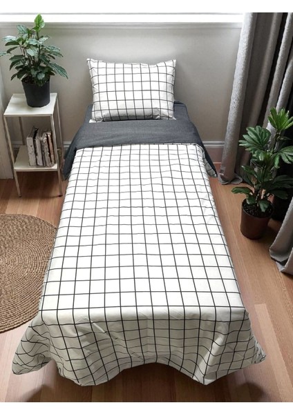 Çarşaflı Tek Kişilik Nevresim Takımı | Kare | Tam Takım
