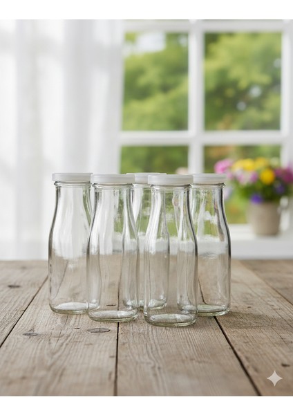 250 cc Ayran Şişesi 6’lı Set – Plastik Kapaklı, Sızdırmaz Cam Şişe