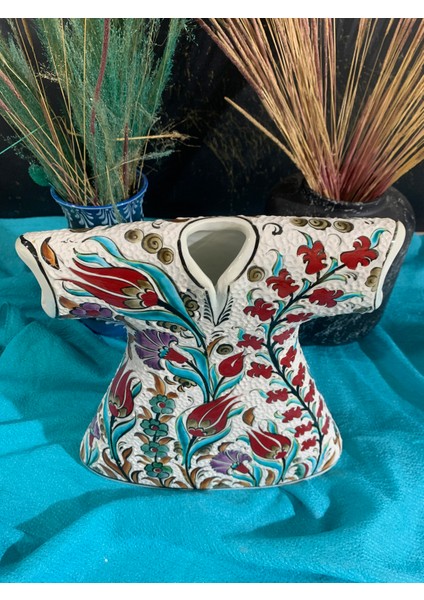 El Yapımı Çini Seramik Kaftan Biblo – Osmanlı Iznik Lale ve Çiçek Motifli Dekoratif Sanat Objesi, Geleneksel Türk El Sanatları Koleksiyonluk Hediyelik Seramik Dekor modelleri