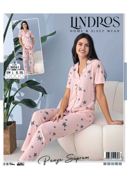 30261 Rotasyon Yıldızlı Gömlek Kısa Kol Pijama Takımı