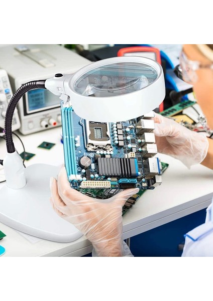 Masaüstü 10X LED Işıklı Büyüteç Okuma El Sanatları Onarım Büyüteç 7765